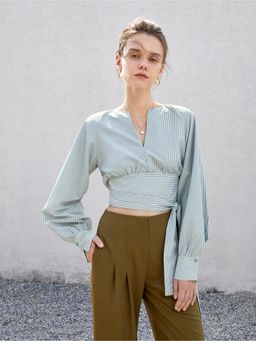 Outzidr - Blue Striped Drop Shoulder Vacay Shirt