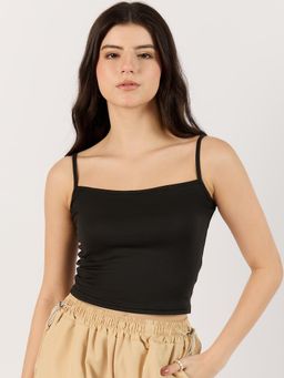 Outzidr - Solid Black Basic Cami Street Style Top