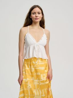 Outzidr - White Strappy Vacay Top With Ruffle Detail