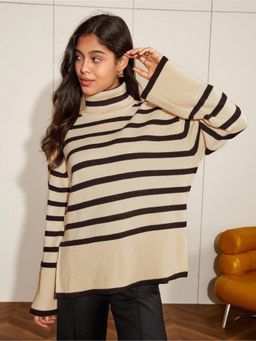 Outzidr - Beige High Neck Pullover