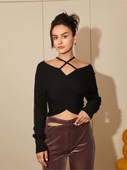 Outzidr - Cross Neck Black Party Top
