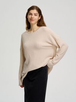 Outzidr - Beige Full Sleeve Knit Street Style Top