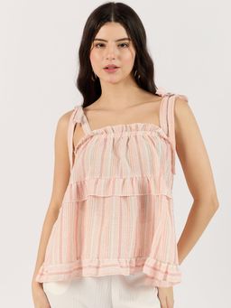 Outzidr - Pink Ruffle Vacay Top with Bow