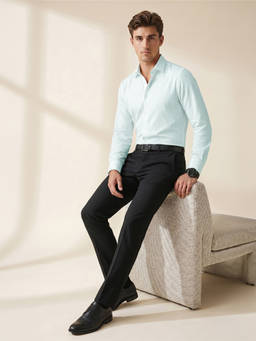 Peter England - Men Black Solid Super Slim Fit Casual Trousers
