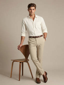 Peter England - Men Khaki Checks Slim Fit Formal Trousers
