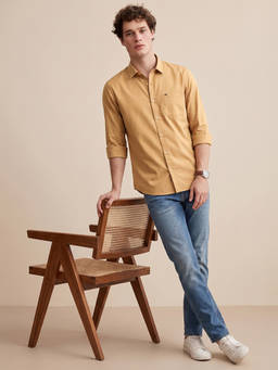 Peter England - Men Khaki Slim Fit Casual Shirt