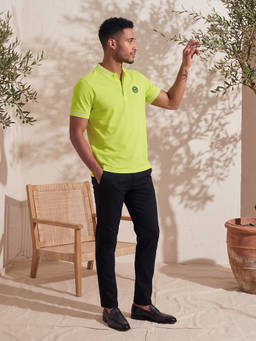 Peter England - Men Yellow Solid Polo Neck T-shirt
