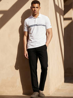 Peter England - Men White Stripe Polo Neck T-Shirt