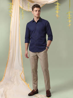 Peter England - Men Navy Blue Slim Fit Formal Shirt