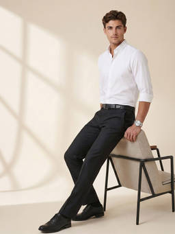 Peter England - Men Black Solid Slim Fit Trousers