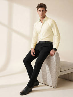 Peter England - Men Black Solid Super Slim Fit Formal Trousers