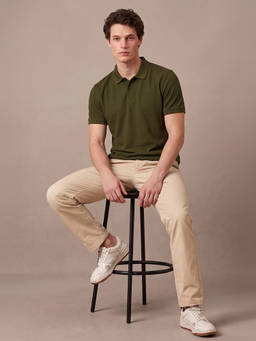 Peter England - Olive Textured Collar Neck Polo T-Shirt