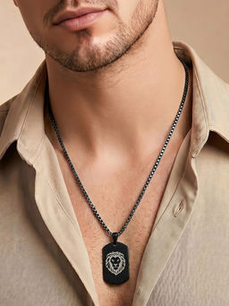 Joker and Witch - Joker & Witch Alpha Lion Black Mens Curve Tag Mantra Necklace