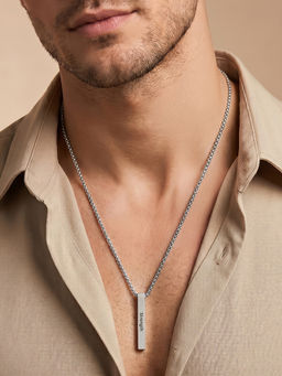 Joker and Witch - Joker & Witch Strength Silver Mens Bar Mantra Necklace