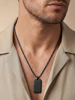 Joker and Witch - Joker & Witch Minimal Black Mens Square Tag Mantra Necklace