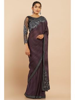 Soch - Women Purple Georgette Embellished & Sequined Saree with Unstitched Blouse