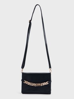 IYKYK by Nykaa Fashion - Black Solid Chain Detail Rectangular Clutch