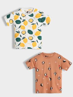 Orange Sugar - Kid's Unisex Graphic Printed Half Sleeve T-Shirt (Pack of 2)