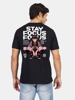 Greylongg - Black Men's Round Neck Printed T-Shirt