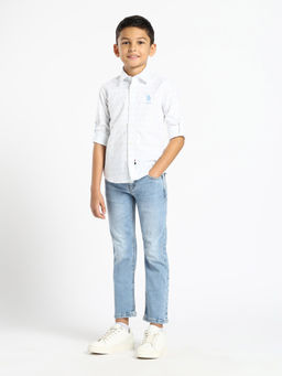 U.S. POLO ASSN. - Boys White Vertical Striped Oxford Shirt