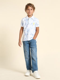 U.S. POLO ASSN. - Boys Blue All Over Printed Regular Fit Polo T-Shirt