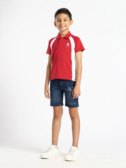 U.S. POLO ASSN. - Boys Red Regular Fit Colourblocked Polo T-Shirt