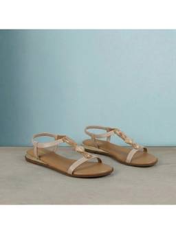 Mochi - Womens Beige Casual Ankle-Strap Sandals