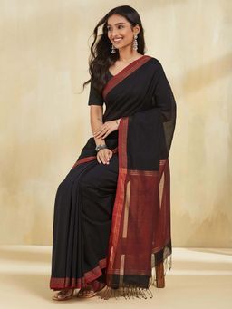 Fabindia - Black Cotton Woven Saree