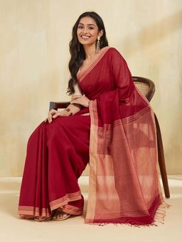 Fabindia - Maroon Cotton Woven Saree