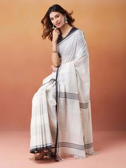 Fabindia - White Cotton Woven Saree