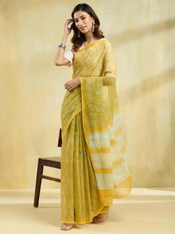 Fabindia - Green Cotton Silk Printed Saree