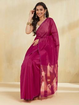 Fabindia - Magenta Cotton Silk Woven Saree