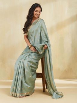 Fabindia - Blue Cotton Silk Woven Saree