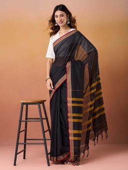 Fabindia - Black Cotton Woven Saree