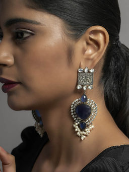 Divas Mantra - Gentle Waft Blue Sapphire Statement Earrings with Deep Nakshi Design