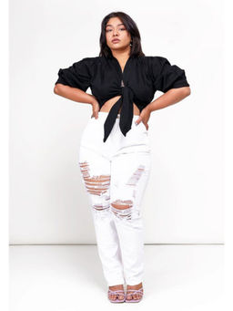 FREAKINS - White Distressed Mom Jeans