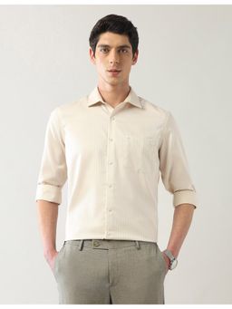 Arrow - Mens Beige Vertical Stripes Autopress Shirt