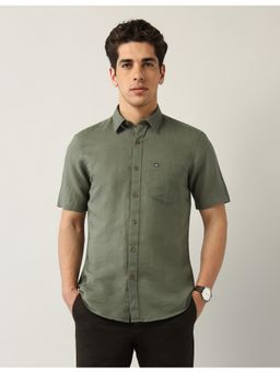 Arrow Sports - Mens Green Pure Linen Solid Shirt