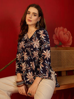 CLO - Blue Printed Rayon top