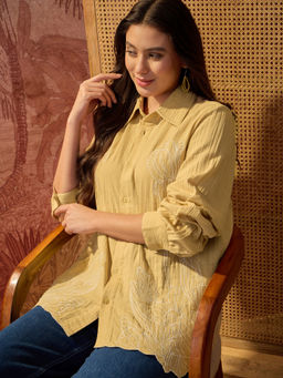 CLO - Beige Aesthetic Lose Fit Embroidery Cotton Shirt Style Shirt