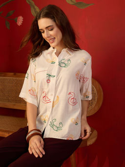 CLO - White Cotton Embroidered Shirt