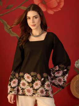 CLO - Black Women’s Cotton printed Kurti