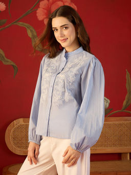 CLO - Blue Embroidery Pure Cotton Blouse