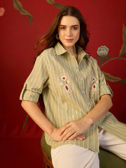 CLO - Green Cotton Shirt Embroidered