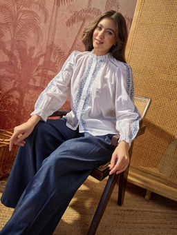 CLO - Blue Pure Cotton Embroidery Blouse