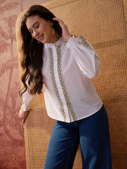 CLO - Green Pure Cotton Embroidery Blouse