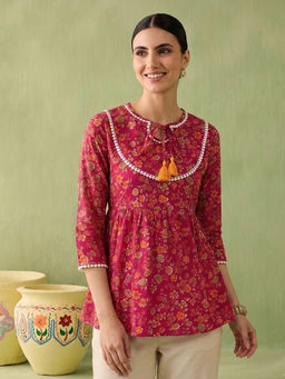 CLO - Pink Printed Pure Cotton Top