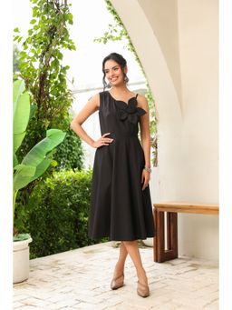 Jisora - Women's Black Solid Cotton Dress