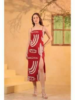 Jisora - Women's Maroon Printed Cotton Dress