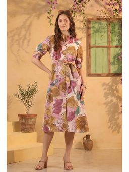 Jisora - Women's Multicoloured Printed Cotton Flex Dress